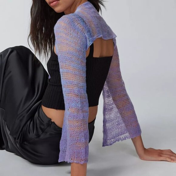 NWT Urban Outfitters Camille Purple Knit Shrug Crop Cardigan - Picture 2 of 5